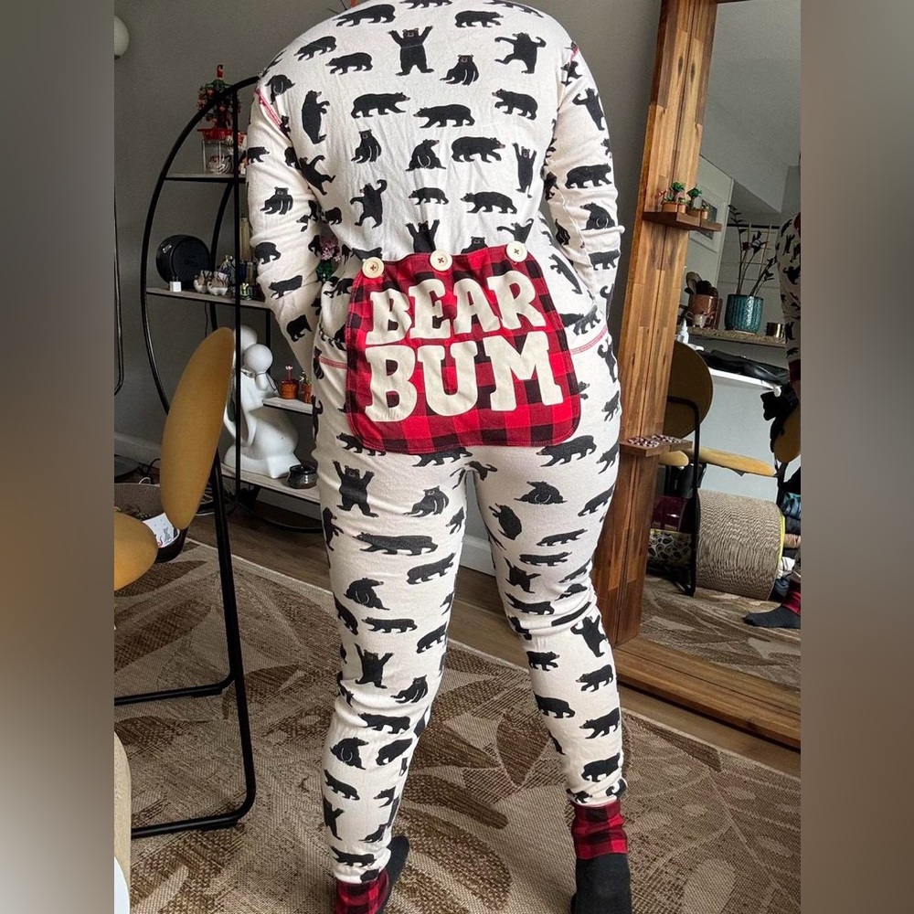 Bear Bum Onesie Pajamas - Black and Red adult small